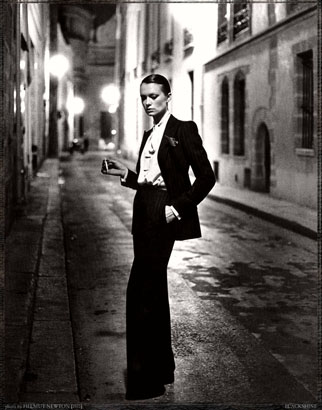 Helmut Newton, YSL, French Vogue, Rue Aubriot, Paris 1975 (dressed)