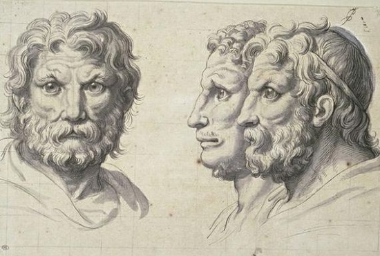 Louvre Museum: Three lion-like heads, Charles le Brun